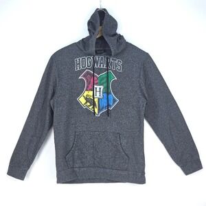 Harry‎ Potter Hogwarts Crest Hoodie Mens Medium Gray Nerd Geek Sweatshirt Wizard